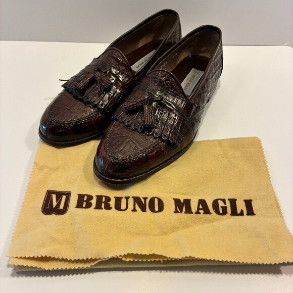 Bruno Magli “Jared” Brown Genuine Crocodile Tassel Loafers – Italian Luxuy main image 4